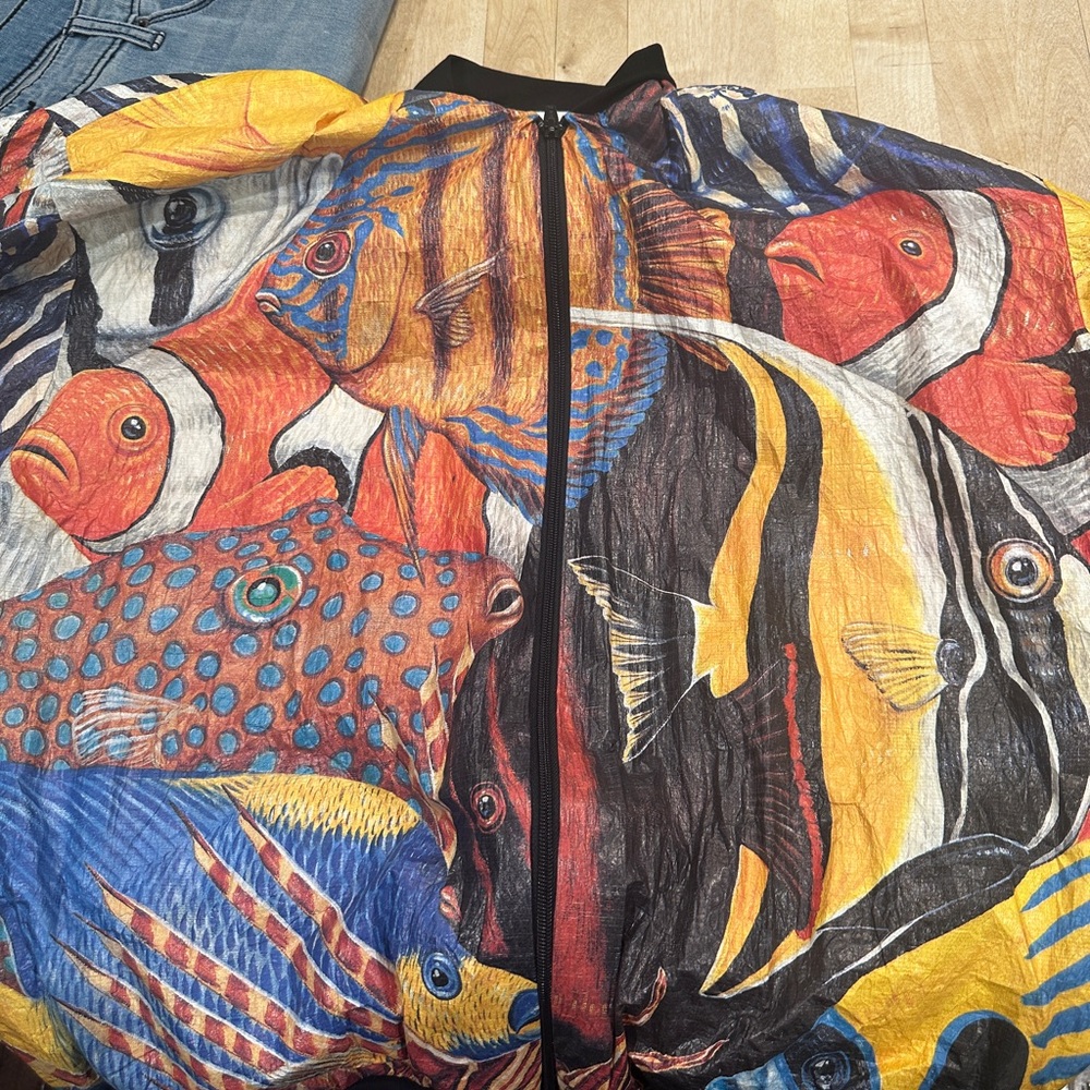 Vibrant Orange and Blue Varsity Bomber Jacket